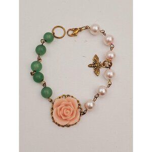 Dusty Rose Pink Bracelet Ivory Pearl Bracelet Bee Bridal Accessories Country